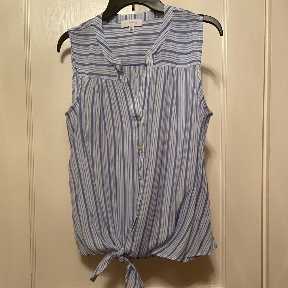 New Directions Sleeveless Top Blue Striped Petite Large
